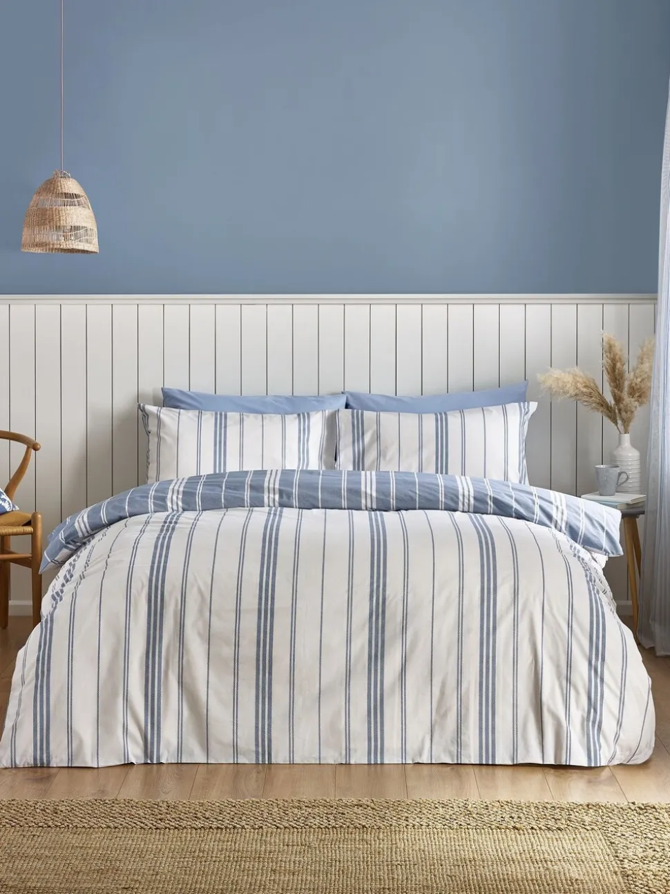 Catherine Lansfield Harbour Stripe Reversible Duvet Cover Set