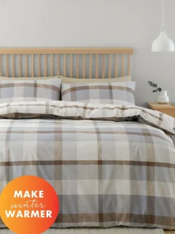 Catherine Lansfield Omkeerbare Supersoft 100% Geborstelde Katoenen Ruit Dekbedovertrekset