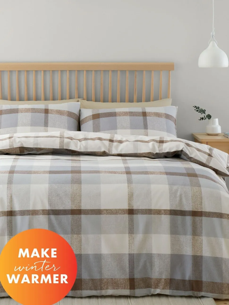 Catherine Lansfield Omkeerbare Supersoft 100% Geborstelde Katoenen Ruit Dekbedovertrekset