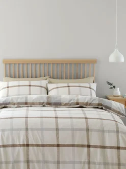 Catherine Lansfield Omkeerbare Supersoft 100% Geborstelde Katoenen Ruit Dekbedovertrekset