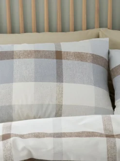 Catherine Lansfield Omkeerbare Supersoft 100% Geborstelde Katoenen Ruit Dekbedovertrekset