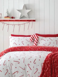 Catherine Lansfield strijkvrij Dekbedovertrek Set met Kerstmis Candy Cane print
