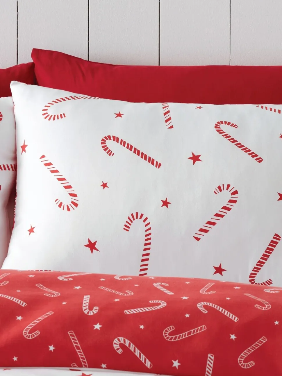 Catherine Lansfield strijkvrij Dekbedovertrek Set met Kerstmis Candy Cane print
