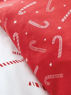 Catherine Lansfield strijkvrij Dekbedovertrek Set met Kerstmis Candy Cane print