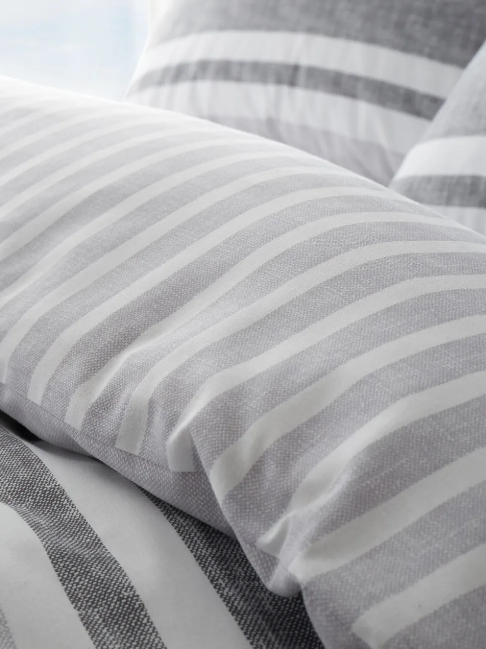 Catherine Lansfield Textured Banded Stripe Reversible Duvet Cover Set