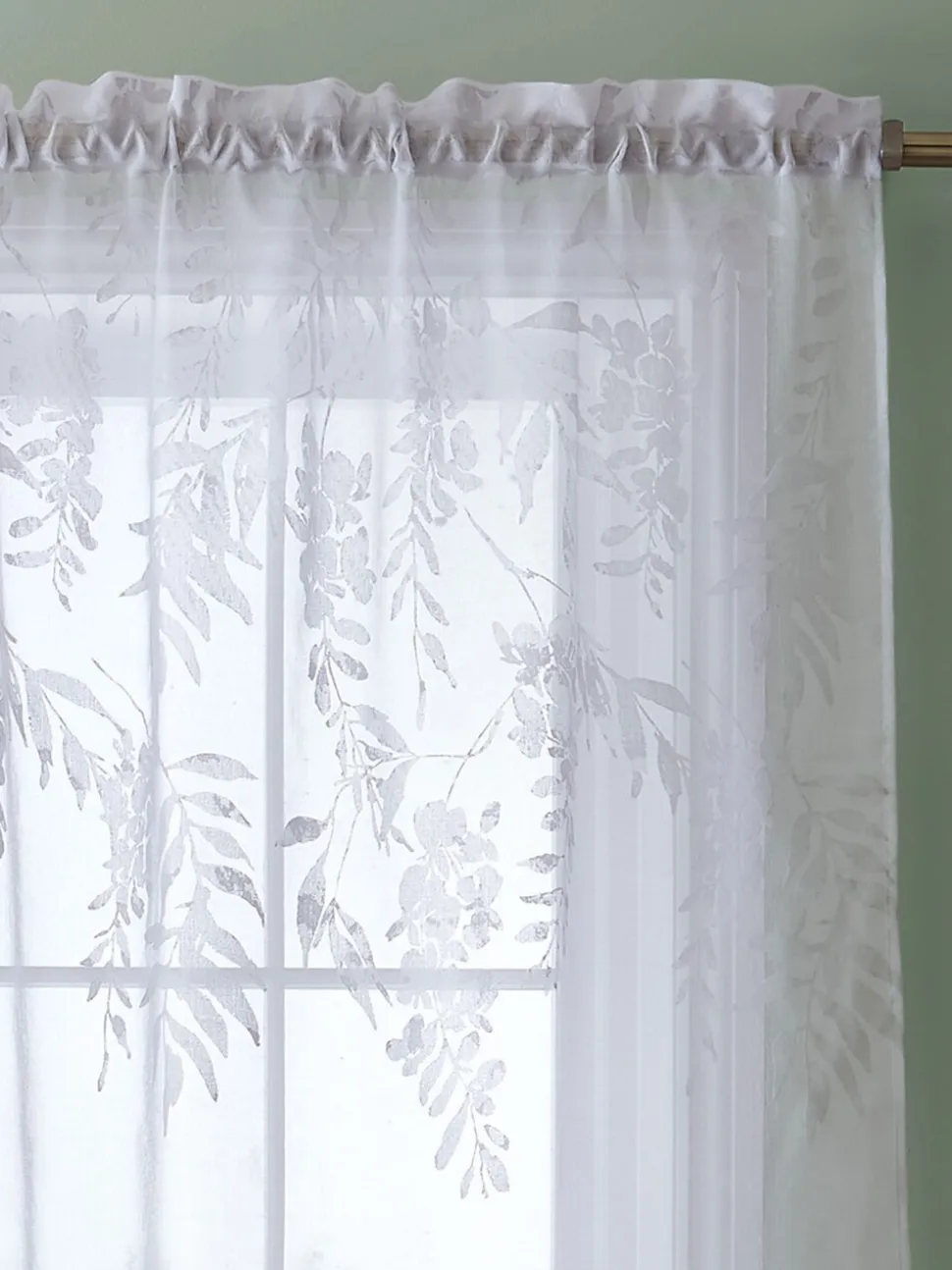 Catherine Lansfield Wisteria gordijnpaneel van voile met gleuf en bloemenprint