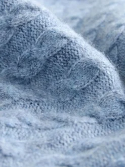 Chambray blauw - Mini-trui-jurk met kabelpatroon