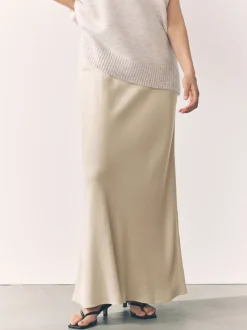 Champagne-goud - Satijnen midirok