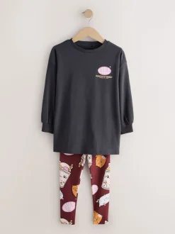 Charcoal Grey Bubble Tea - Graphic Print Top and Leggings Set (3-16yrs)