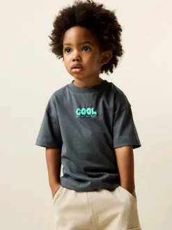 Charcoal Grey Cool Slogan - Short Sleeve Small Graphic T-Shirt (3mths-7yrs)