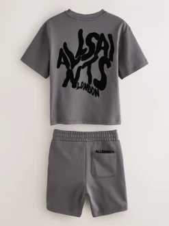 Charcoal Grey/Flocked - smALLSAINTS Orlando T-Shirt and Sweat Shorts Set