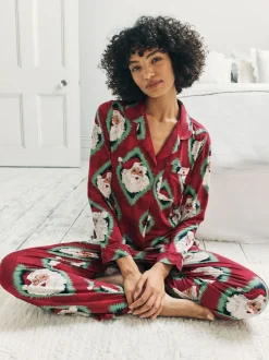 Chelsea Peers Christmas Jolly Santa Print Long Pyjamas Set