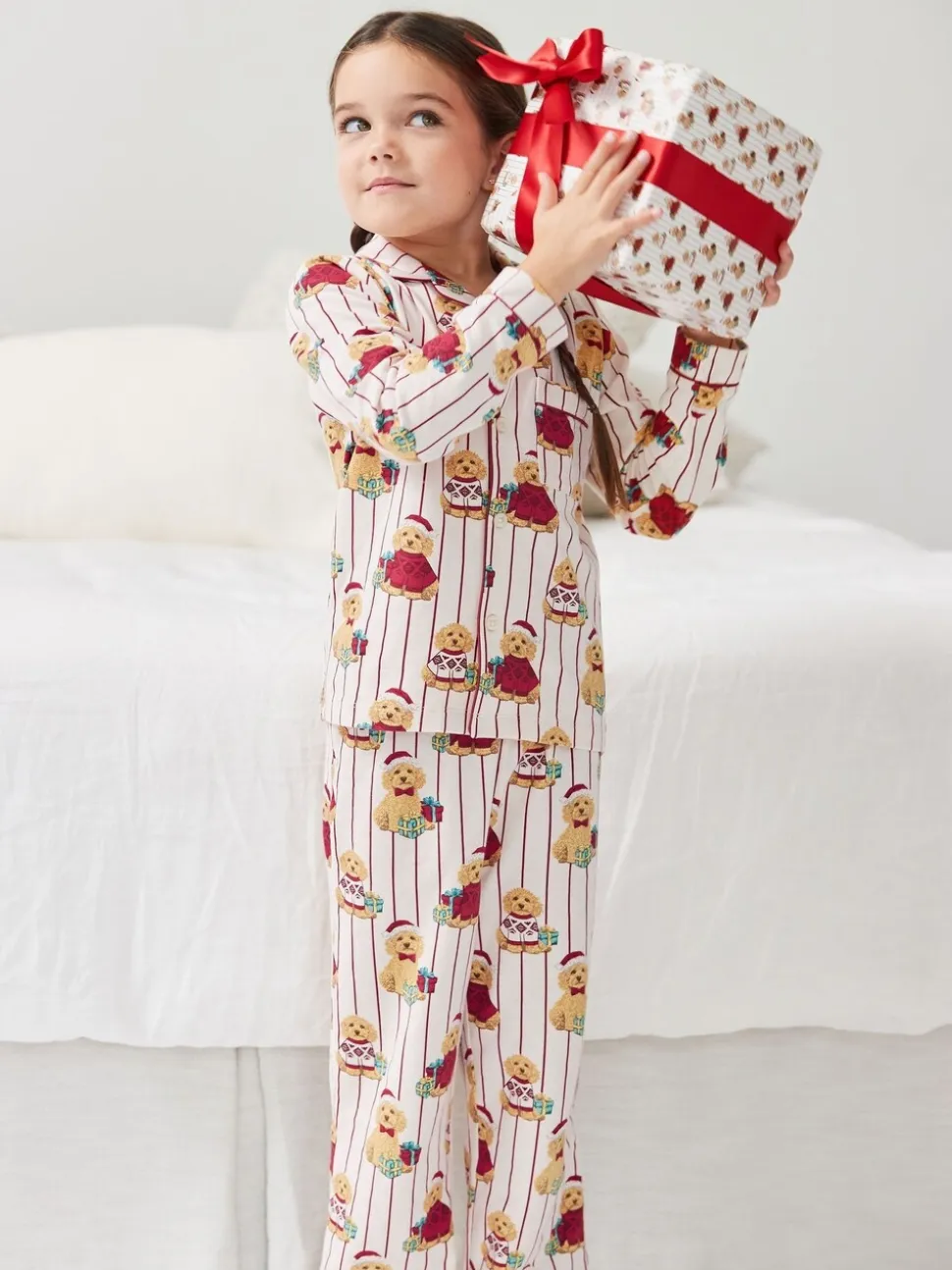 Chelsea Peers Cotton Chip the Christmas Cockapoo Dog Print Long Pyjamas Set