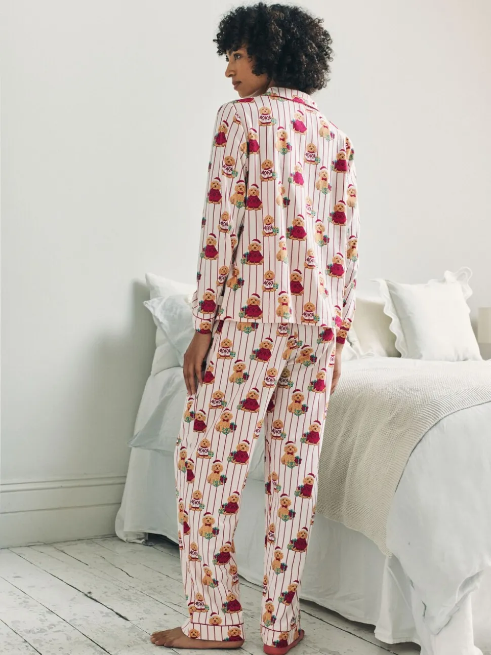 Chelsea Peers Cotton Chip the Christmas Cockapoo Dog Print Long Pyjamas Set