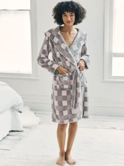 Chelsea Peers Fleece Check Hooded Dressing Gown