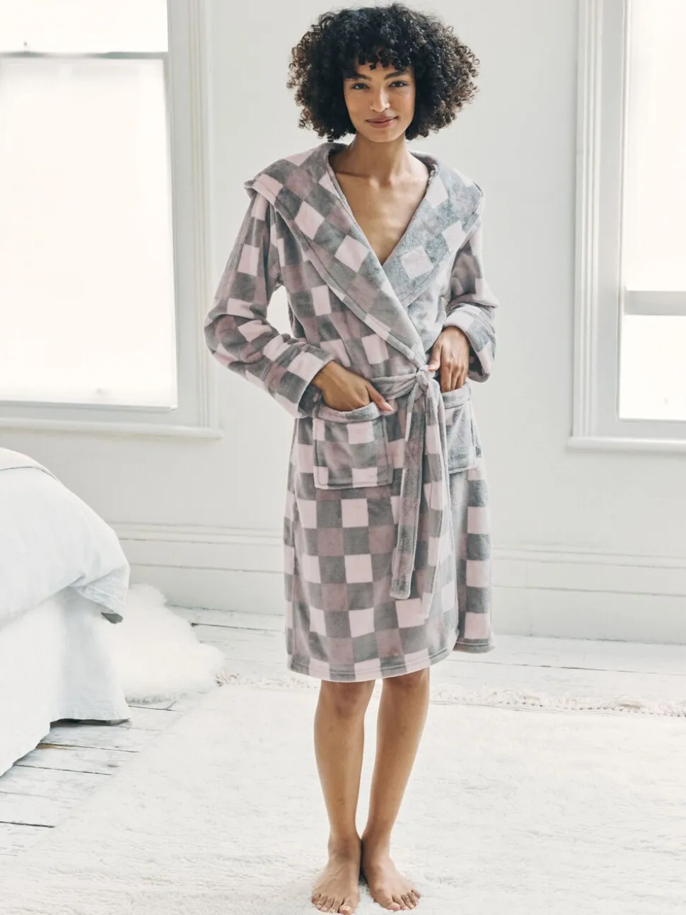 Chelsea Peers Fleece Check Hooded Dressing Gown
