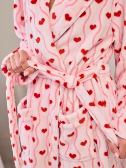 Chelsea Peers Fleece Wavy Stripe Heart Print Long Dressing Gown