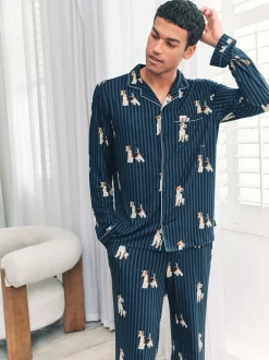 Chelsea Peers Terrier Dog Stripe Print Long Pyjamas Set