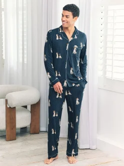 Chelsea Peers Terrier Dog Stripe Print Long Pyjamas Set