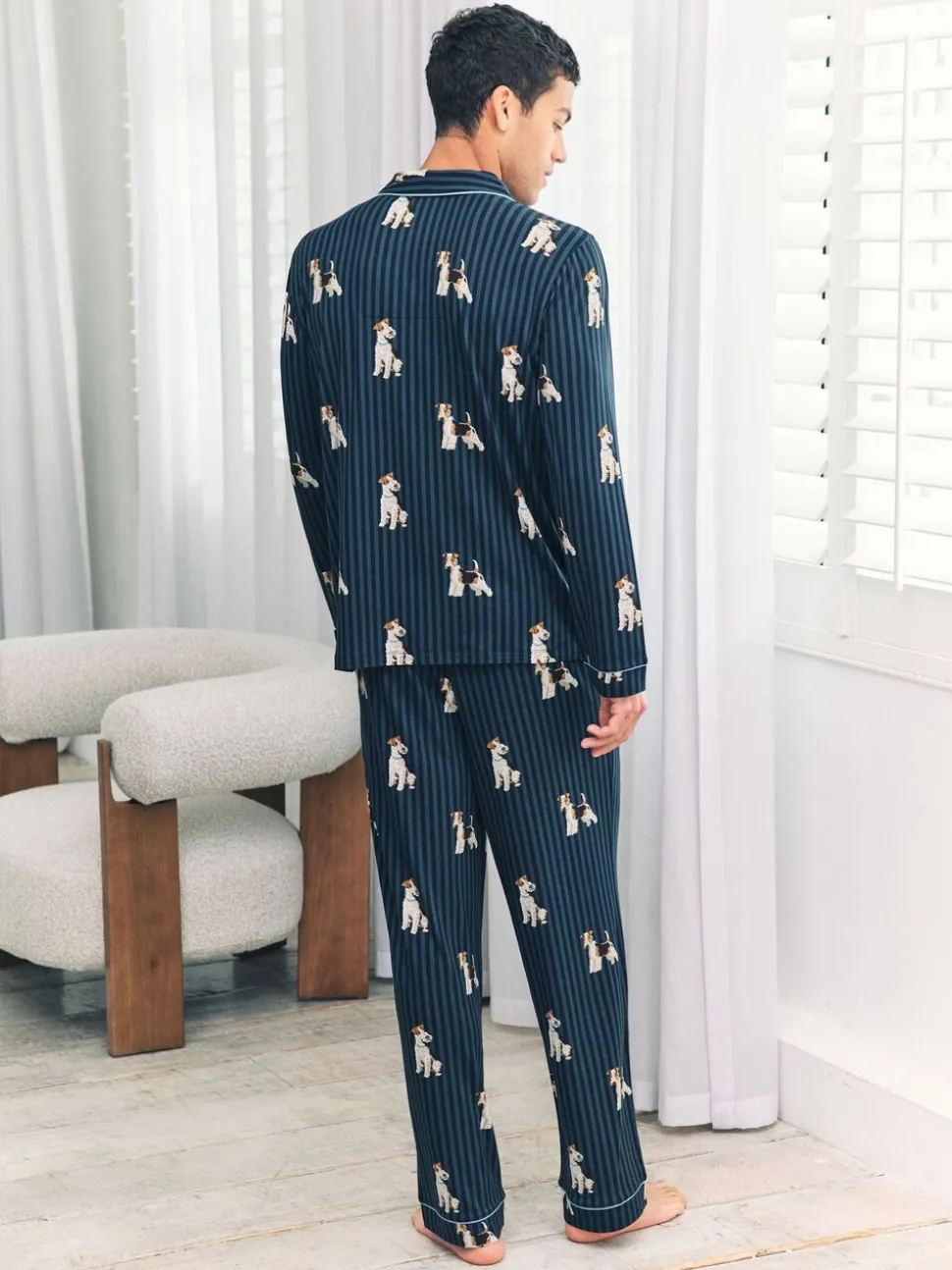 Chelsea Peers Terrier Dog Stripe Print Long Pyjamas Set