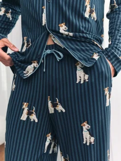 Chelsea Peers Terrier Dog Stripe Print Long Pyjamas Set
