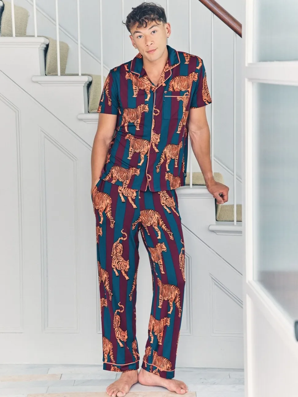 Chelsea Peers Tiger Stripe Print Long Pyjamas Set