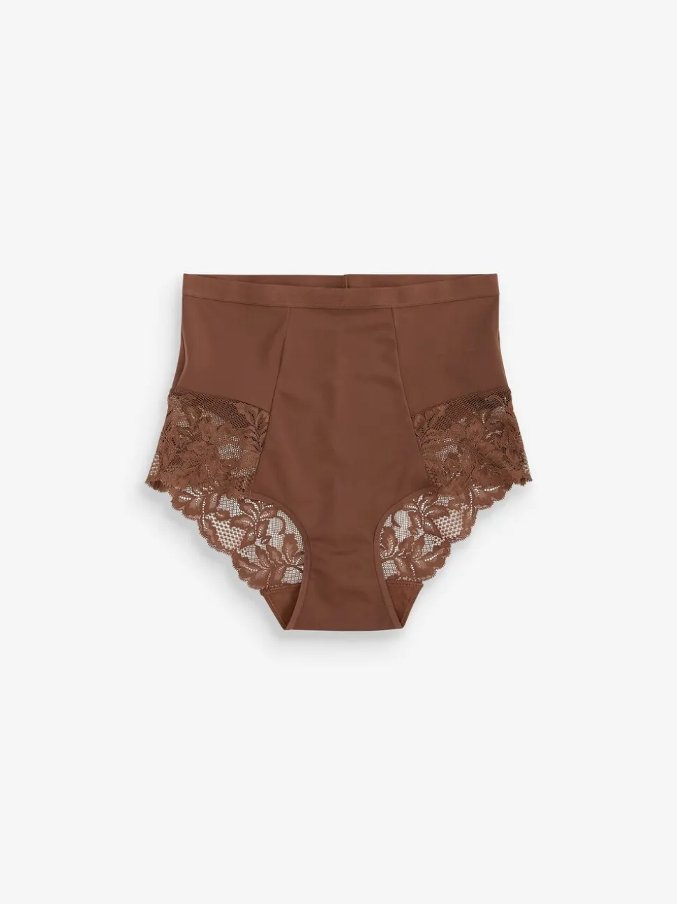 Chocolade nude - Verpakking van 2 Braziliaanse slipjes met kanten achterkant en buikcorrigerend effect en print