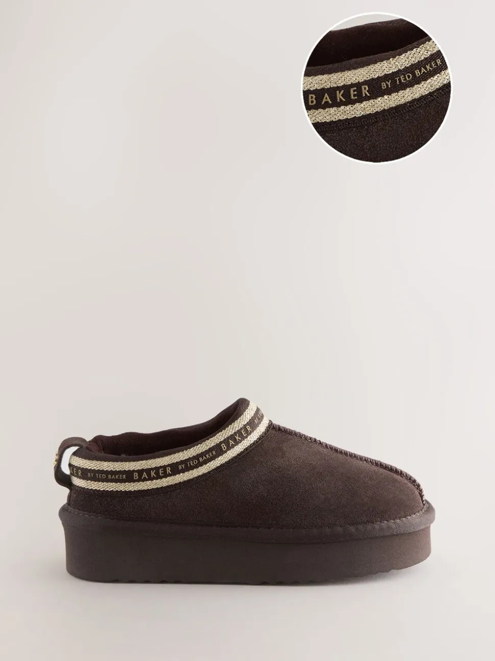 Chocoladebruin - Baker by Ted Baker waterafstotende suède muilklomp-pantoffels voor meisjes