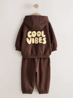 Chocoladebruin - Cool Vibes Printed Hoodie and Joggers Set (3mths-7yrs)