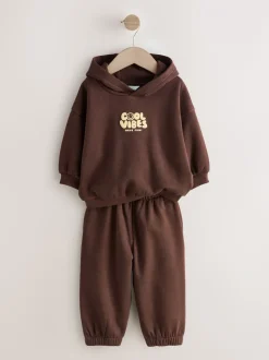 Chocoladebruin - Cool Vibes Printed Hoodie and Joggers Set (3mths-7yrs)