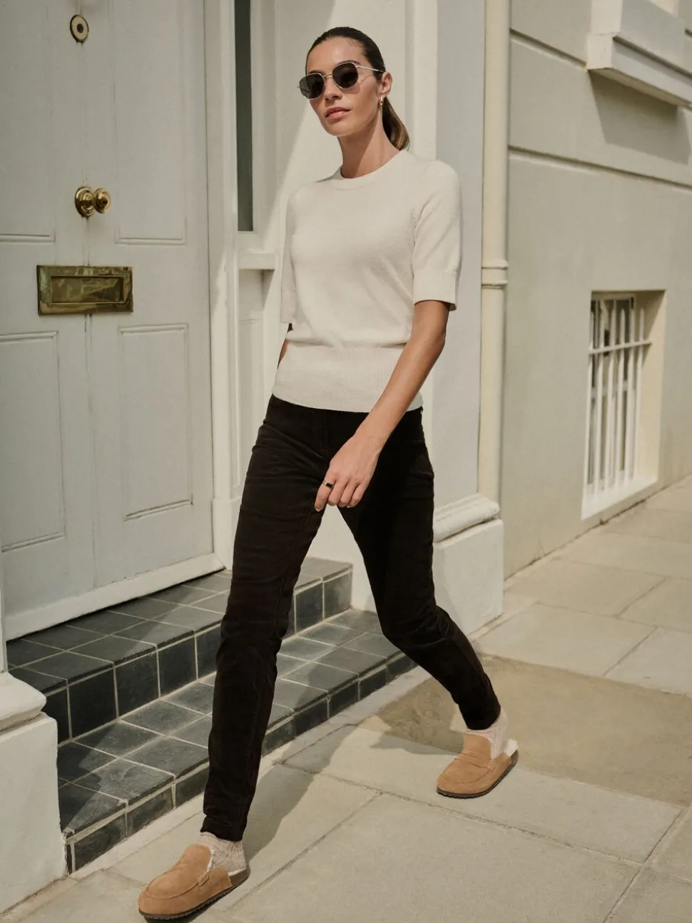 Chocoladebruin - Corduroy skinny broek