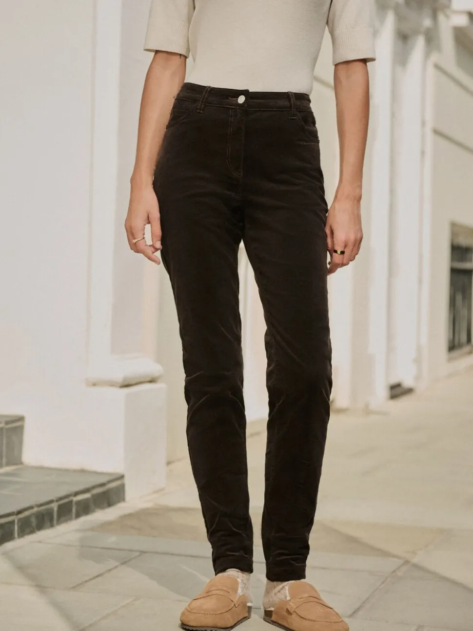 Chocoladebruin - Corduroy skinny broek