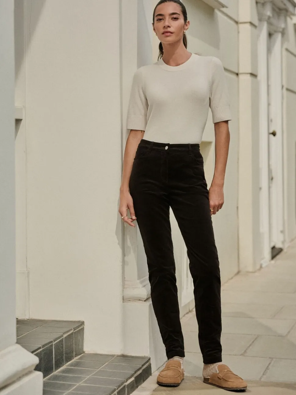 Chocoladebruin - Corduroy skinny broek