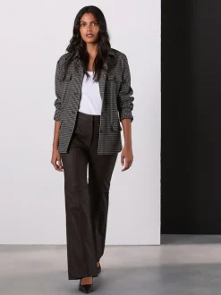 Chocoladebruin - Faux Leather Flared Trousers