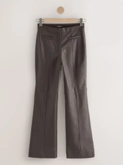 Chocoladebruin - Faux Leather Flared Trousers