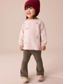 Chocoladebruin - Geribbelde flare legging (3 mnd-7 jr)