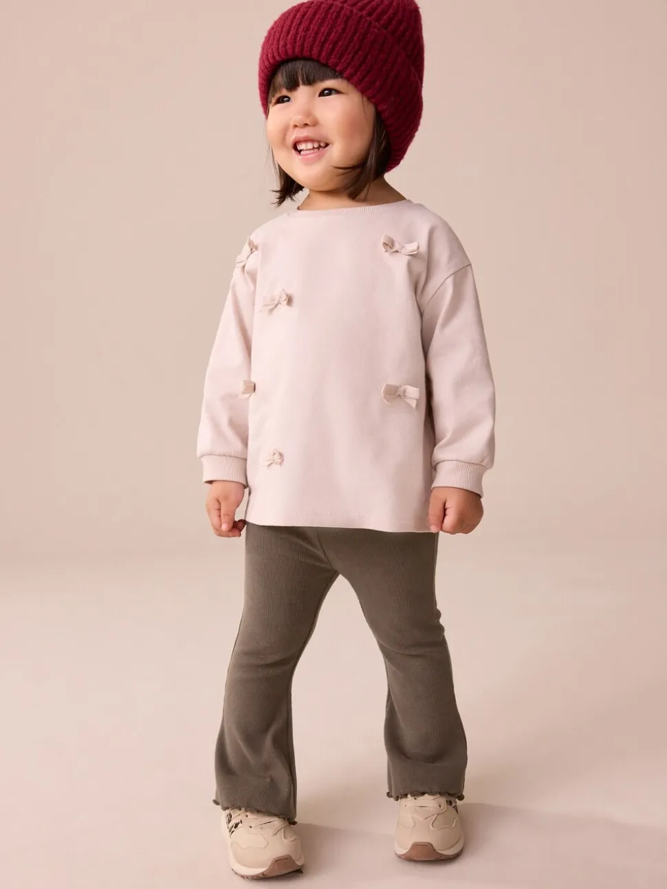 Chocoladebruin - Geribbelde flare legging (3 mnd-7 jr)