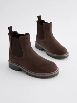 Chocoladebruin - Leren warmgevoerde Chelsea-laarzen