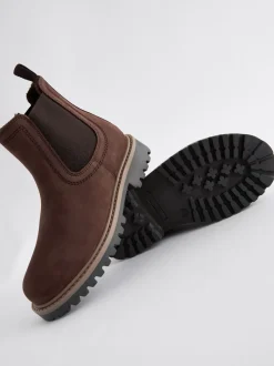 Chocoladebruin - Leren warmgevoerde Chelsea-laarzen