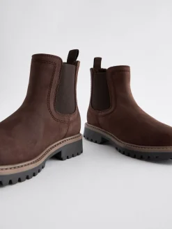 Chocoladebruin - Leren warmgevoerde Chelsea-laarzen