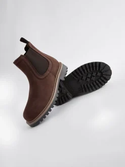 Chocoladebruin - Leren warmgevoerde Chelsea-laarzen