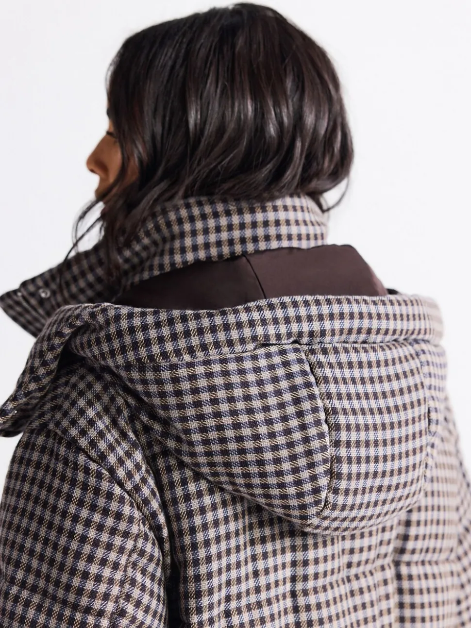 Chocoladebruin - Long Padded Check Longline Coat