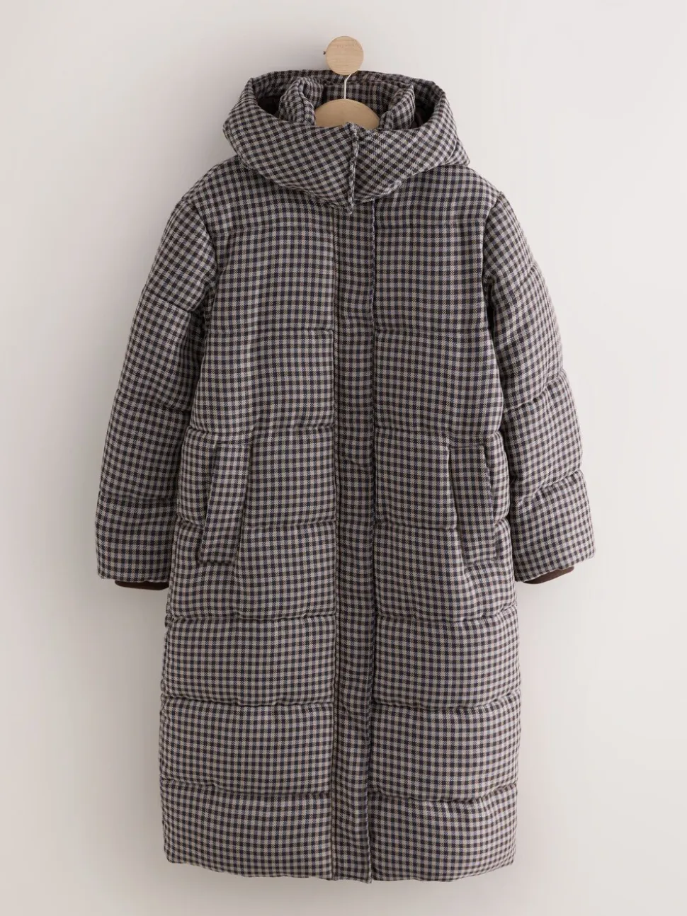 Chocoladebruin - Long Padded Check Longline Coat
