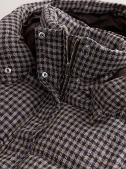 Chocoladebruin - Long Padded Check Longline Coat