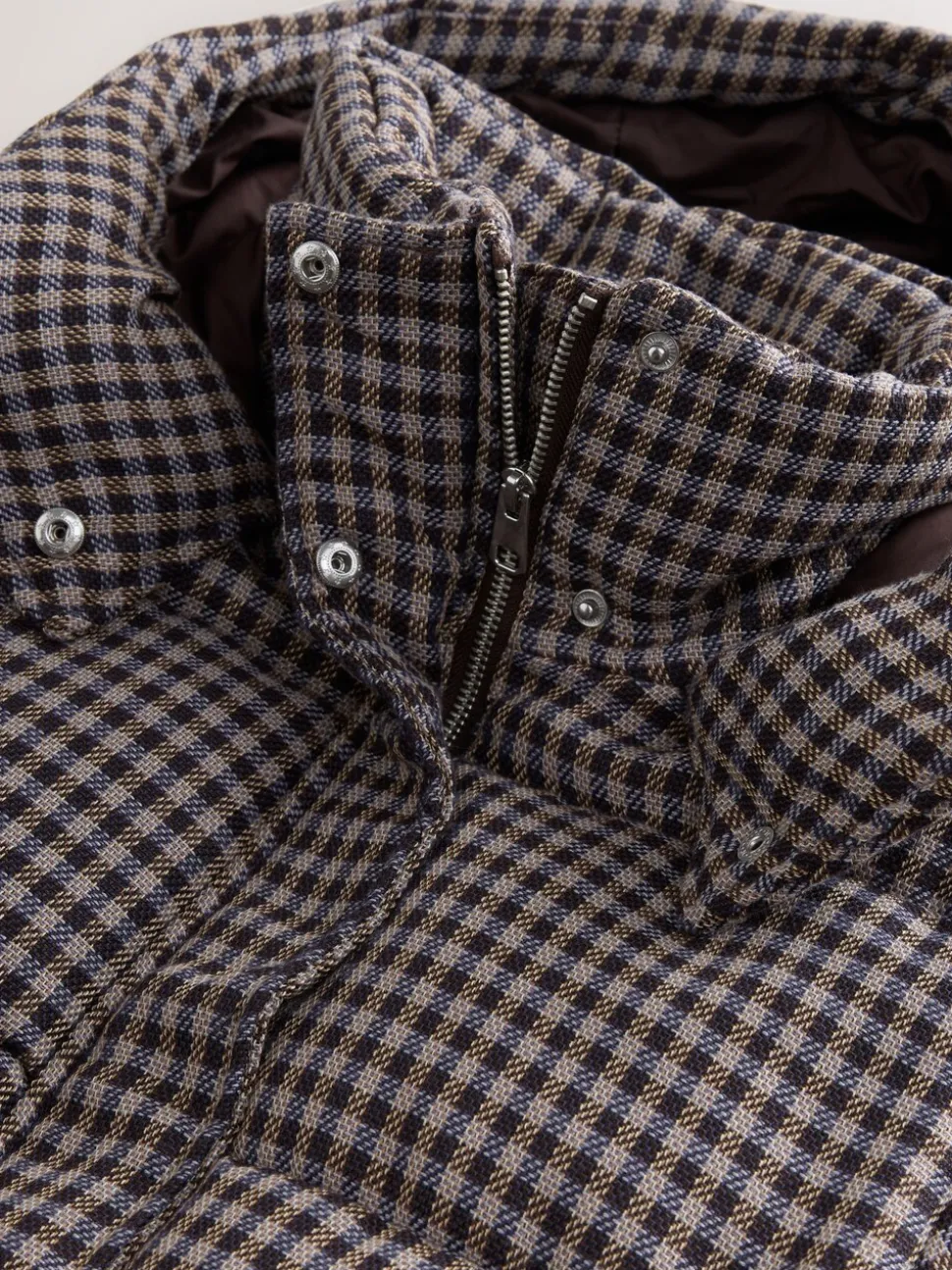 Chocoladebruin - Long Padded Check Longline Coat