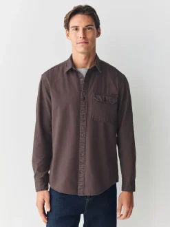 Chocoladebruin - Long Sleeve Garment Dyed Oxford Shirt