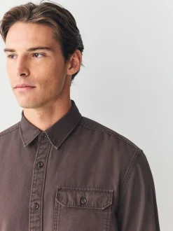 Chocoladebruin - Long Sleeve Garment Dyed Oxford Shirt