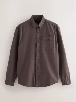Chocoladebruin - Long Sleeve Garment Dyed Oxford Shirt