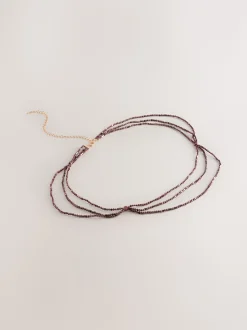 Chocoladebruin - Metallic Skinny Tiered Beaded Belt