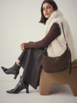 Chocoladebruin - N. Premium Suede Sling Weave Schoudertas